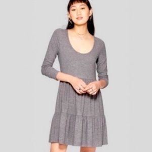 WILD FABLE Charcoal Gray Marled Long Sleeved Tiered Dress, Size M.